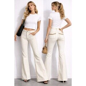 Levi’s Premium 70s High Flare Cream Jeans W27 L32 Corduroy Pocket Detail